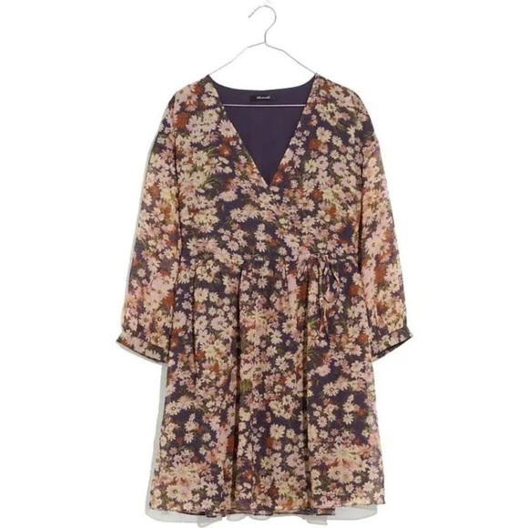 NWT Madewell | Drawstring Faux-Wrap Mini Dress in Daisy Reverie, Small, Boho - Picture 3 of 14